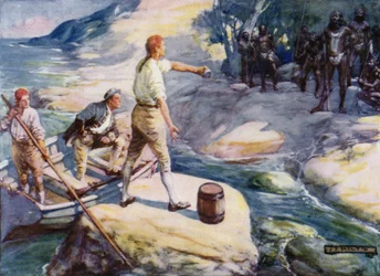 George Bass and Matthew Flinders Encounter a Group of Aborigines, Australia